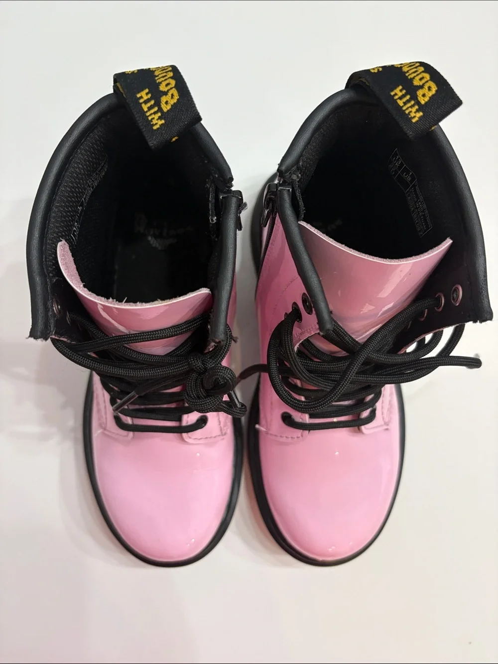 Dr. Martens Pink Patent Lace-Up Kids Boots Size 1